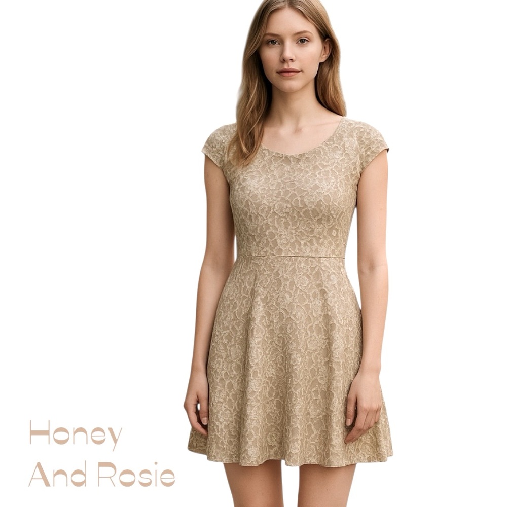 Honey And Rosie Cream Tan‎ Lace Sequins Dress Size 1